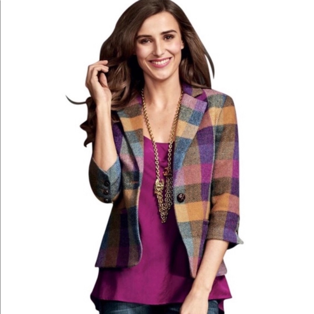 CAbi Happy Multicolor Herringbone Tweed Blazer